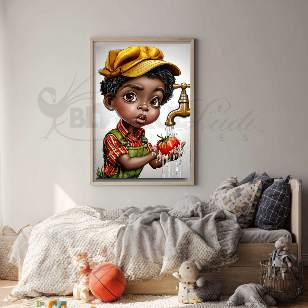 Whimsical Afrocentric Nursery Wall Art | Little Black Boys Farm-to-Table Prints | Digital Download for Kitchen, Playroom & Classroom