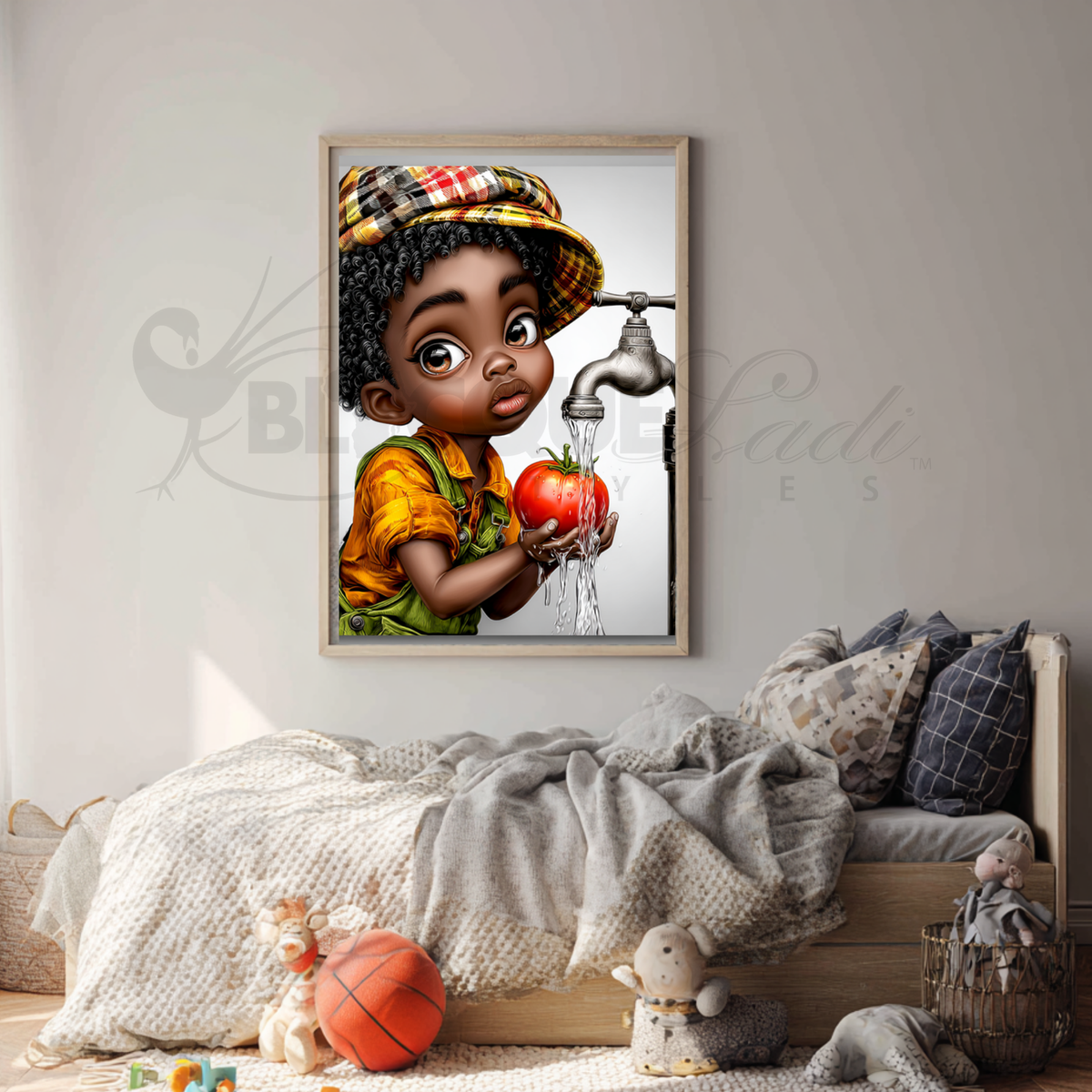 Whimsical Afrocentric Nursery Wall Art | Little Black Boys Farm-to-Table Prints | Digital Download for Kitchen, Playroom & Classroom