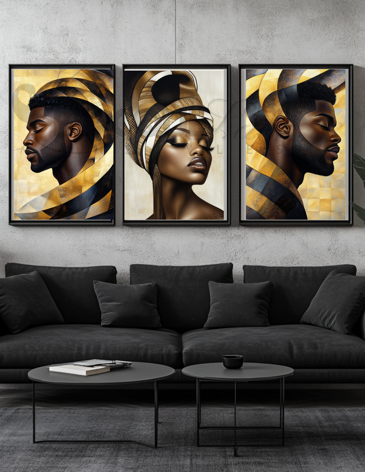Black King & Queen Wall Art | Set of 3 Afrocentric Prints | Gold Bronze Digital Downloads | Bathroom, Bedroom, Living Room Decor