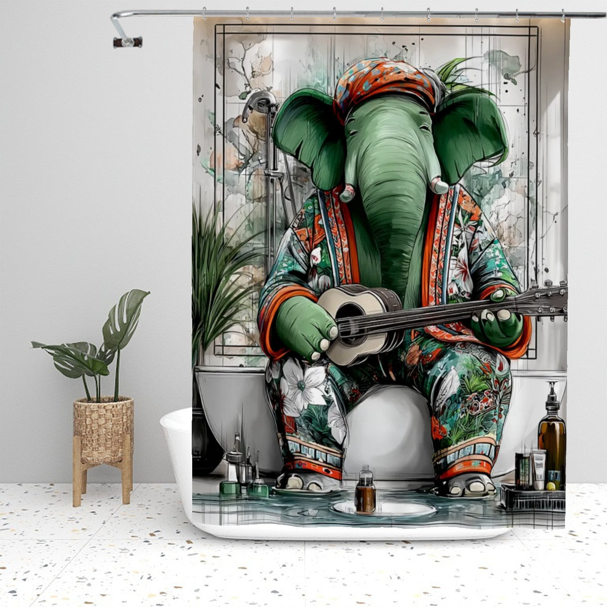 Boho Elephant Shower Curtain | Bathroom Decor