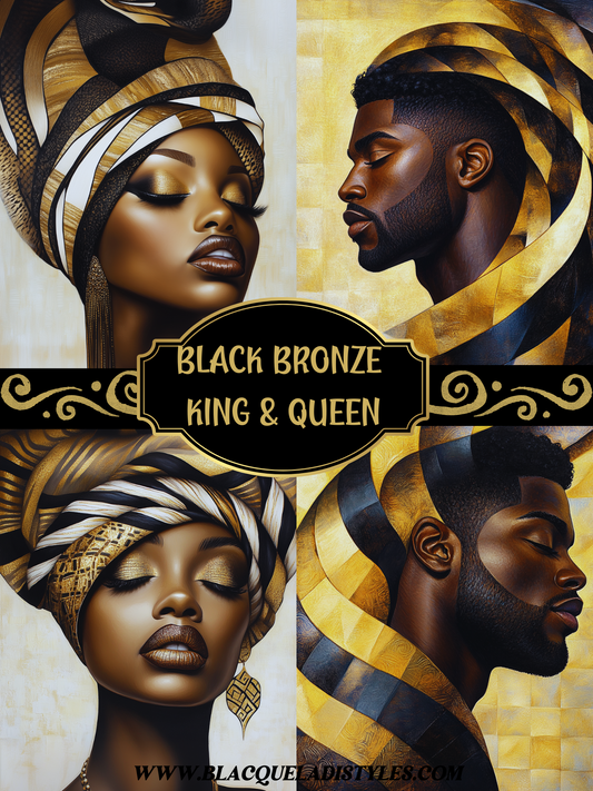 Black King & Queen Wall Art | Set of 3 Afrocentric Prints | Gold Bronze Digital Downloads | Bathroom, Bedroom, Living Room Decor