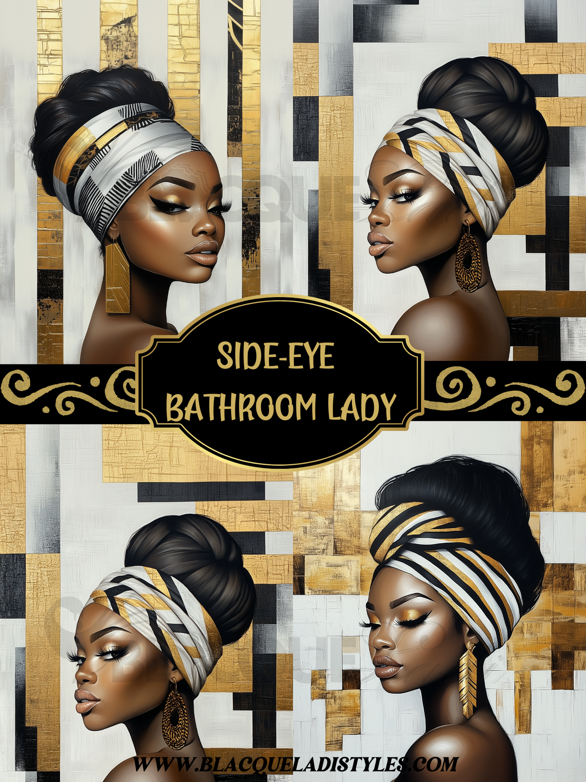Afro-Luxury Bathroom Wall Art Set | Bold Black Woman Portraits | Digital Download Decor