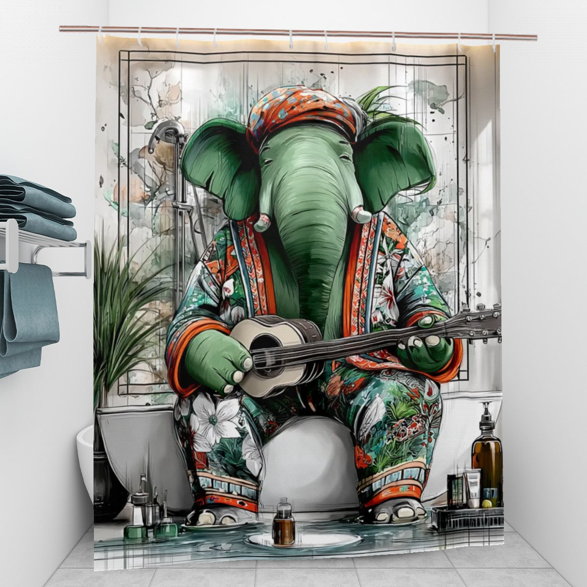 Boho Elephant Shower Curtain | Bathroom Decor